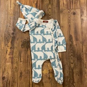 Milkbarn footie pajamas/romper and matching hat